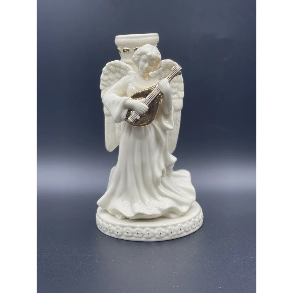 Mikasa Fine Porcelain Holiday Elegance Angel Candle Holders Gold Trim (Set of 2)